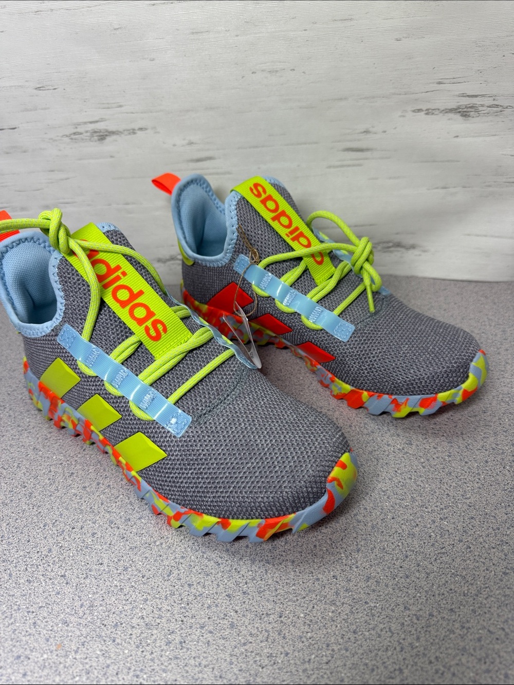 adidas Kids Gray & Neon Yellow Lightweight Sneakers with Multicolor Sole